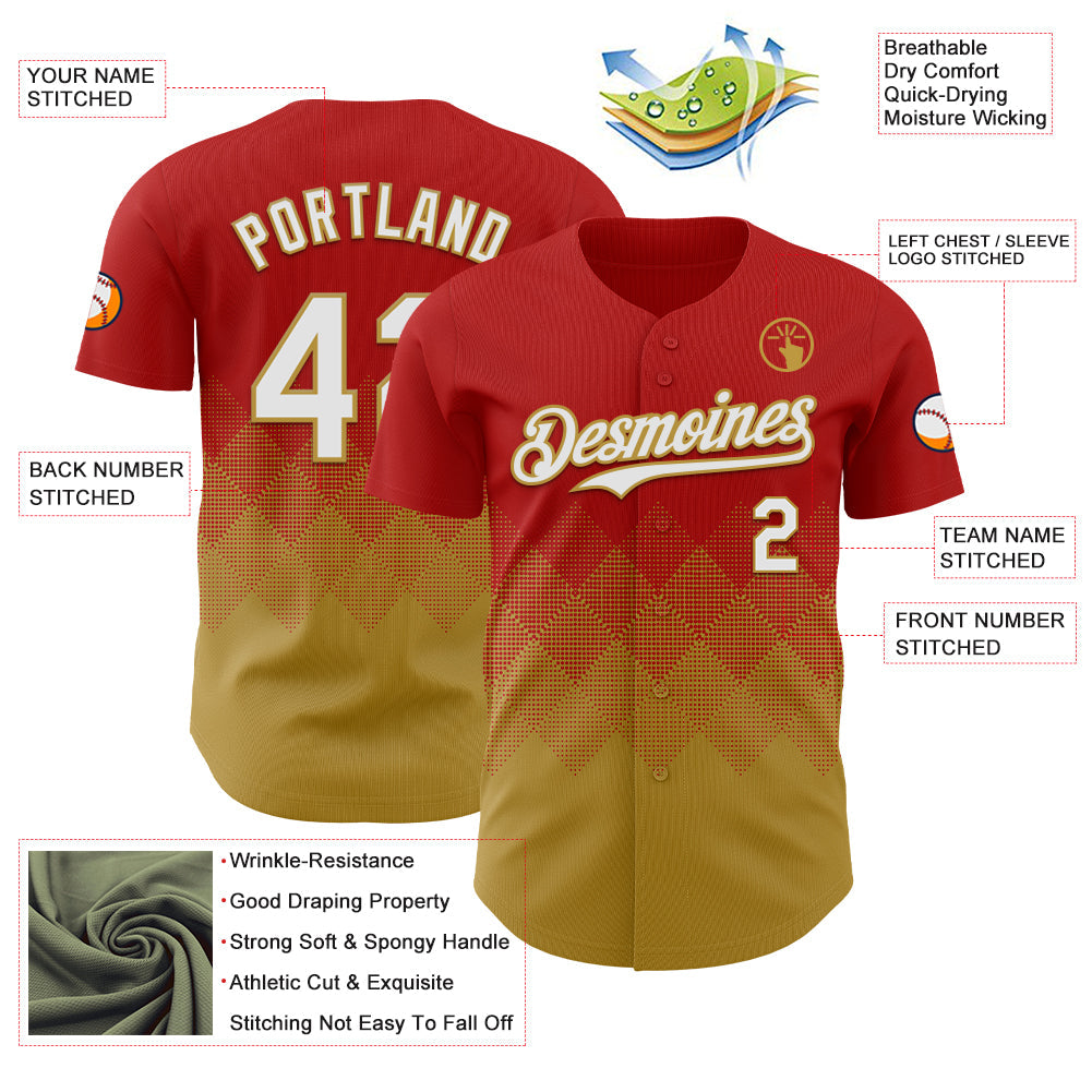 Custom Red White-Old Gold 3D Gradient Square Shape Authentic Baseball Jersey - Sky-Custom