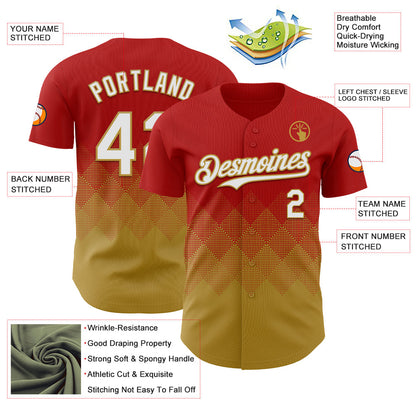 Custom Red White-Old Gold 3D Gradient Square Shape Authentic Baseball Jersey - Sky-Custom