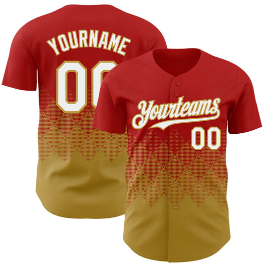 Custom Red White-Old Gold 3D Gradient Square Shape Authentic Baseball Jersey - Sky-Custom