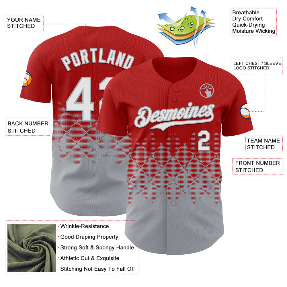 Custom Red White-Gray 3D Gradient Square Shape Authentic Baseball Jersey - Sky-Custom