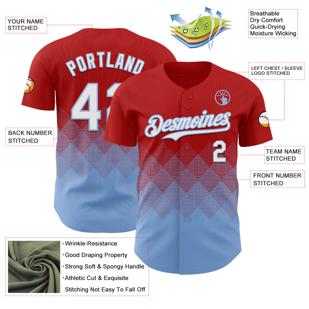 Custom Red White-Light Blue 3D Gradient Square Shape Authentic Baseball Jersey - Sky-Custom