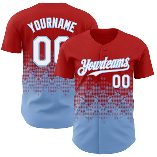 Custom Red White-Light Blue 3D Gradient Square Shape Authentic Baseball Jersey - Sky-Custom