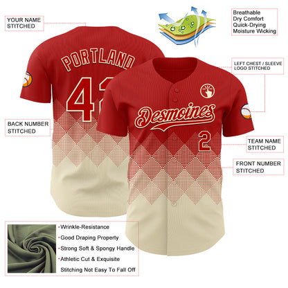 Custom Red Cream 3D Gradient Square Shape Authentic Baseball Jersey - Sky-Custom