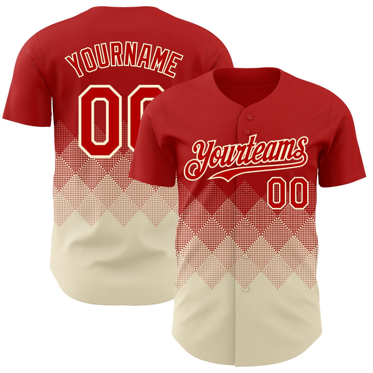 Custom Red Cream 3D Gradient Square Shape Authentic Baseball Jersey - Sky-Custom