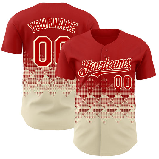 Custom Red Cream 3D Gradient Square Shape Authentic Baseball Jersey - Sky-Custom