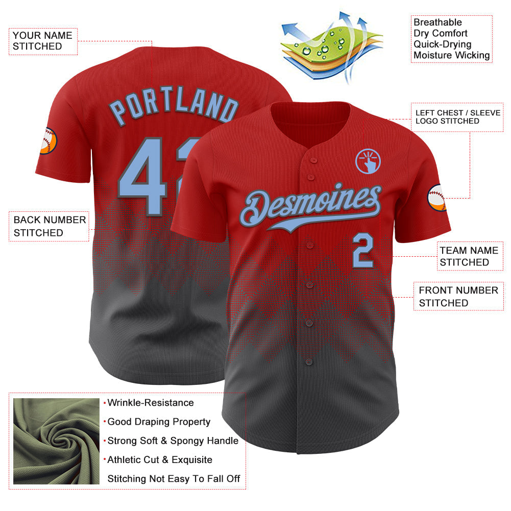Custom Red Light Blue-Steel Gray 3D Gradient Square Shape Authentic Baseball Jersey - Sky-Custom