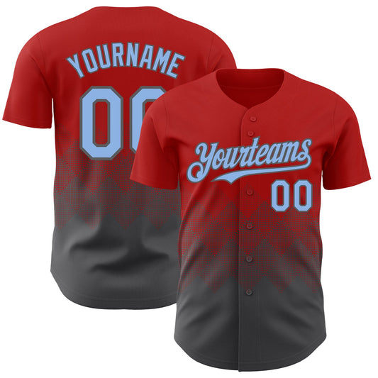 Custom Red Light Blue-Steel Gray 3D Gradient Square Shape Authentic Baseball Jersey - Sky-Custom