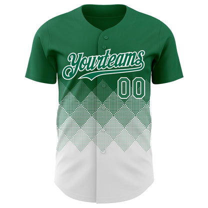 Custom Kelly Green White 3D Gradient Square Shape Authentic Baseball Jersey - Sky-Custom
