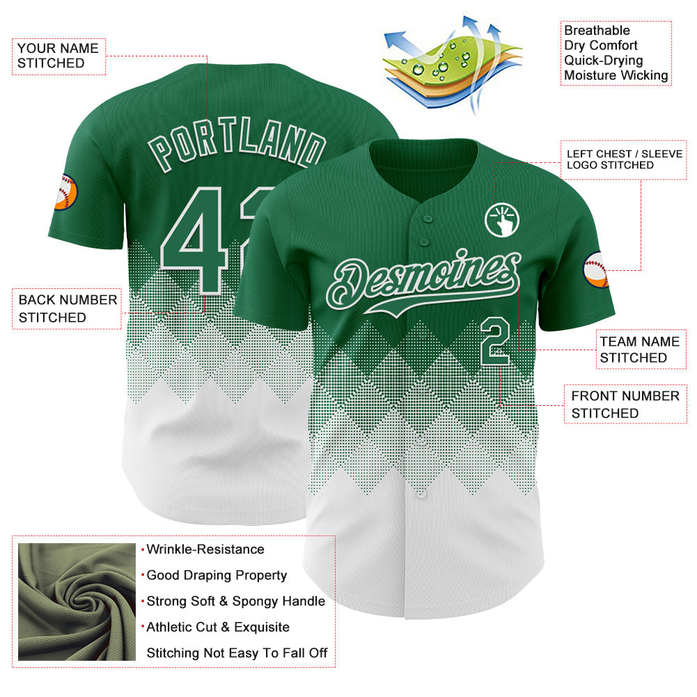 Custom Kelly Green White 3D Gradient Square Shape Authentic Baseball Jersey - Sky-Custom