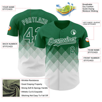 Custom Kelly Green White 3D Gradient Square Shape Authentic Baseball Jersey - Sky-Custom