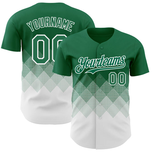 Custom Kelly Green White 3D Gradient Square Shape Authentic Baseball Jersey - Sky-Custom