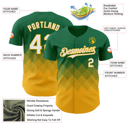 Custom Kelly Green White-Gold 3D Gradient Square Shape Authentic Baseball Jersey - Sky-Custom