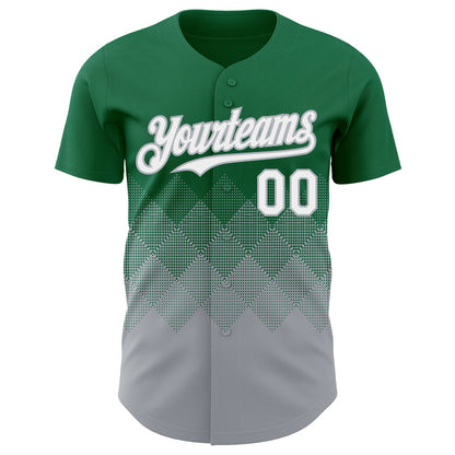 Custom Kelly Green White-Gray 3D Gradient Square Shape Authentic Baseball Jersey - Sky-Custom