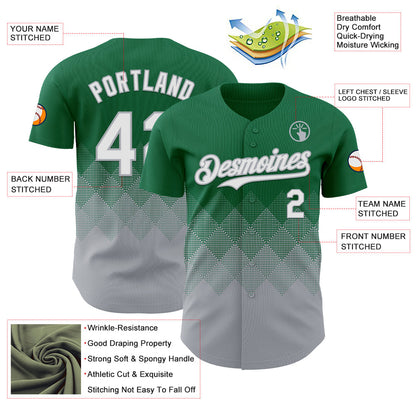 Custom Kelly Green White-Gray 3D Gradient Square Shape Authentic Baseball Jersey - Sky-Custom