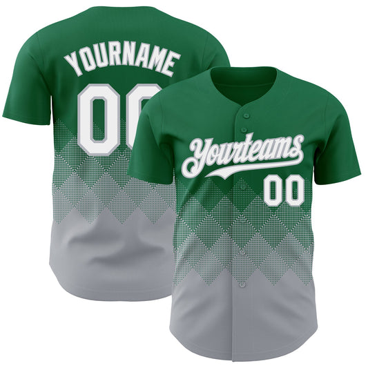 Custom Kelly Green White-Gray 3D Gradient Square Shape Authentic Baseball Jersey - Sky-Custom
