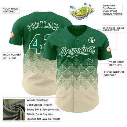 Custom Kelly Green Cream 3D Gradient Square Shape Authentic Baseball Jersey - Sky-Custom