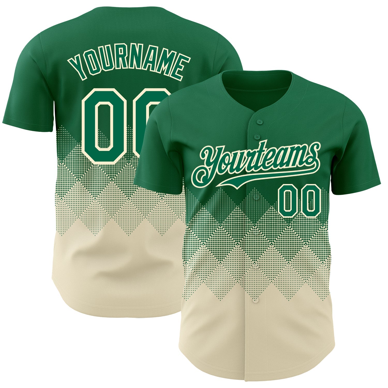 Custom Kelly Green Cream 3D Gradient Square Shape Authentic Baseball Jersey - Sky-Custom