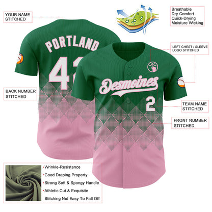 Custom Kelly Green White-Light Pink 3D Gradient Square Shape Authentic Baseball Jersey - Sky-Custom