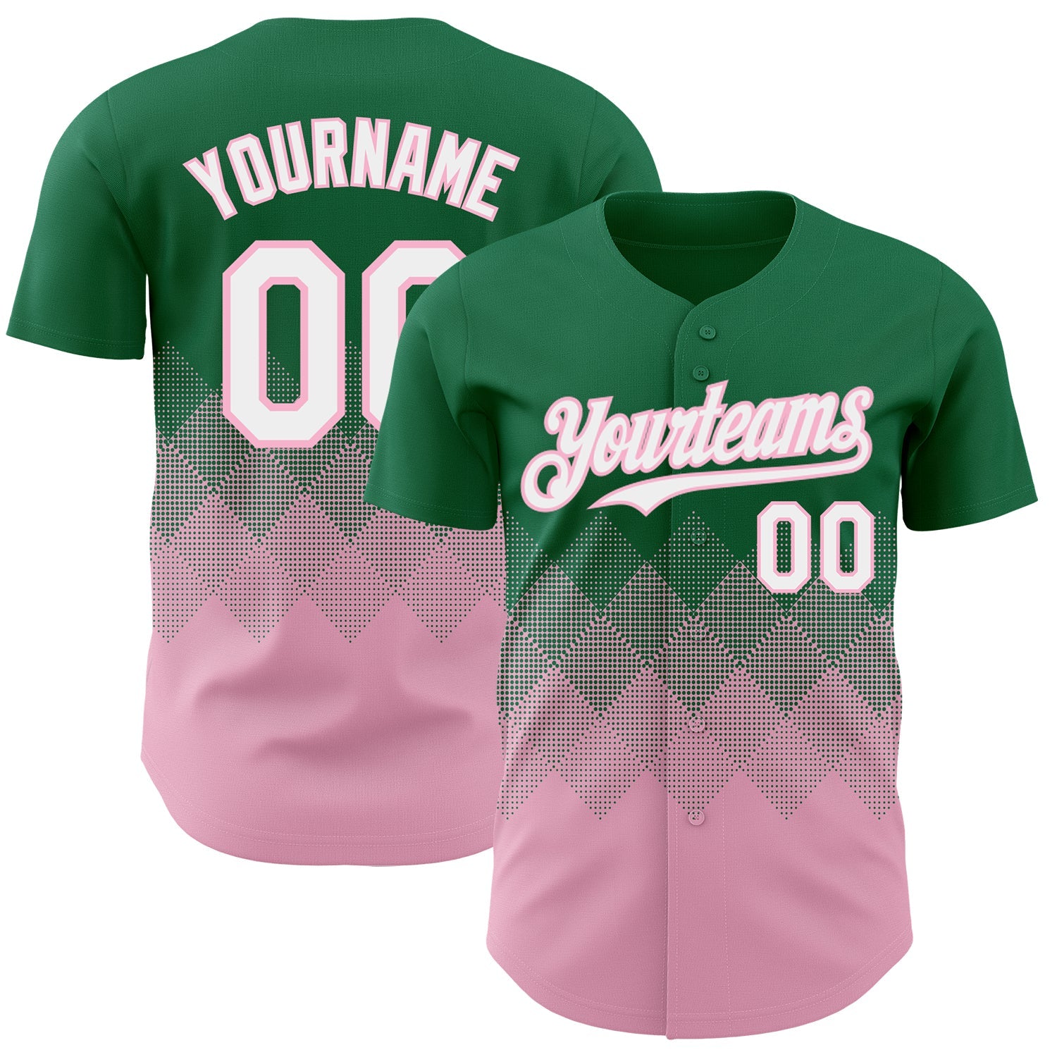 Custom Kelly Green White-Light Pink 3D Gradient Square Shape Authentic Baseball Jersey - Sky-Custom