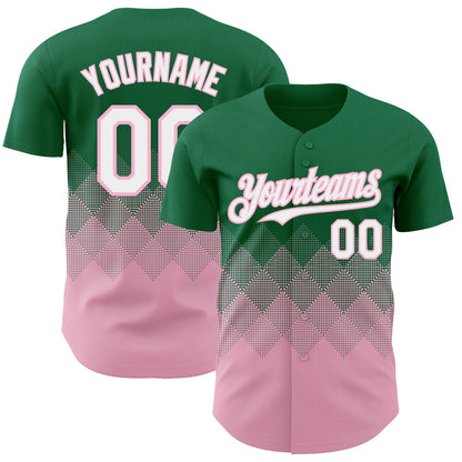 Custom Kelly Green White-Light Pink 3D Gradient Square Shape Authentic Baseball Jersey - Sky-Custom