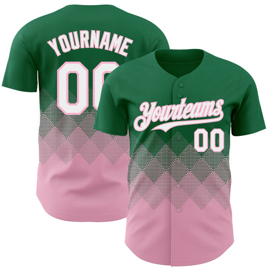 Custom Kelly Green White-Light Pink 3D Gradient Square Shape Authentic Baseball Jersey - Sky-Custom