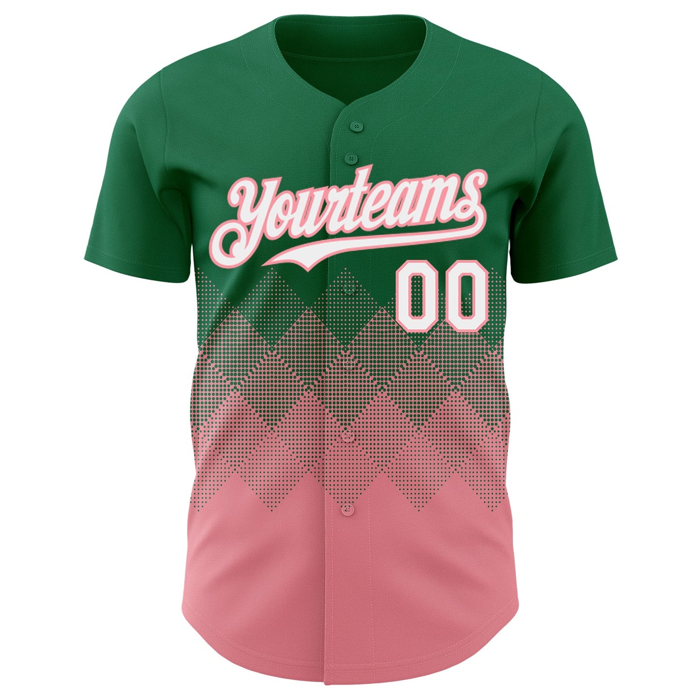 Custom Kelly Green White-Medium Pink 3D Gradient Square Shape Authentic Baseball Jersey - Sky-Custom