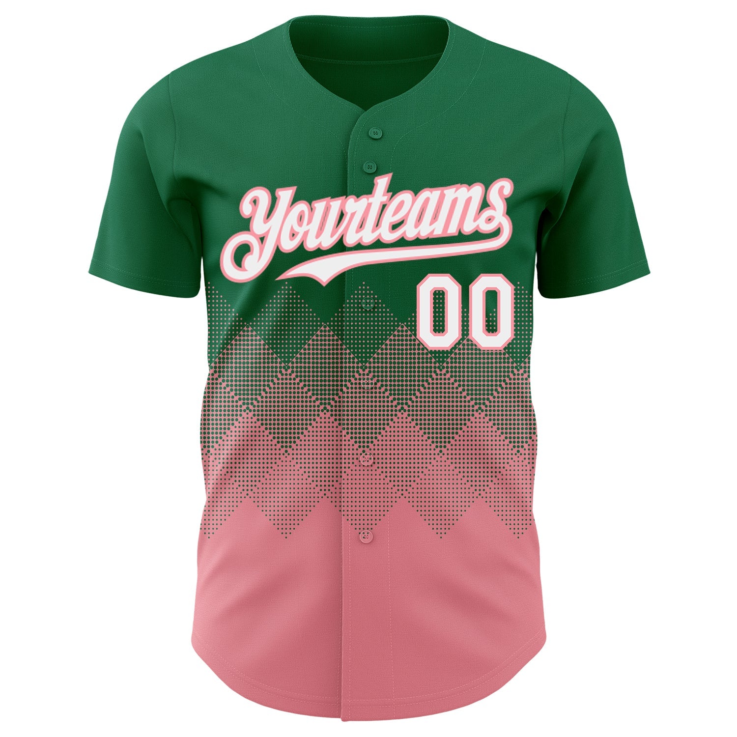 Custom Kelly Green White-Medium Pink 3D Gradient Square Shape Authentic Baseball Jersey - Sky-Custom
