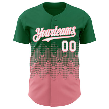 Custom Kelly Green White-Medium Pink 3D Gradient Square Shape Authentic Baseball Jersey - Sky-Custom