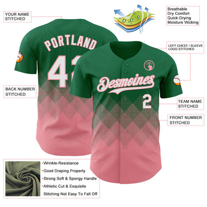 Custom Kelly Green White-Medium Pink 3D Gradient Square Shape Authentic Baseball Jersey - Sky-Custom
