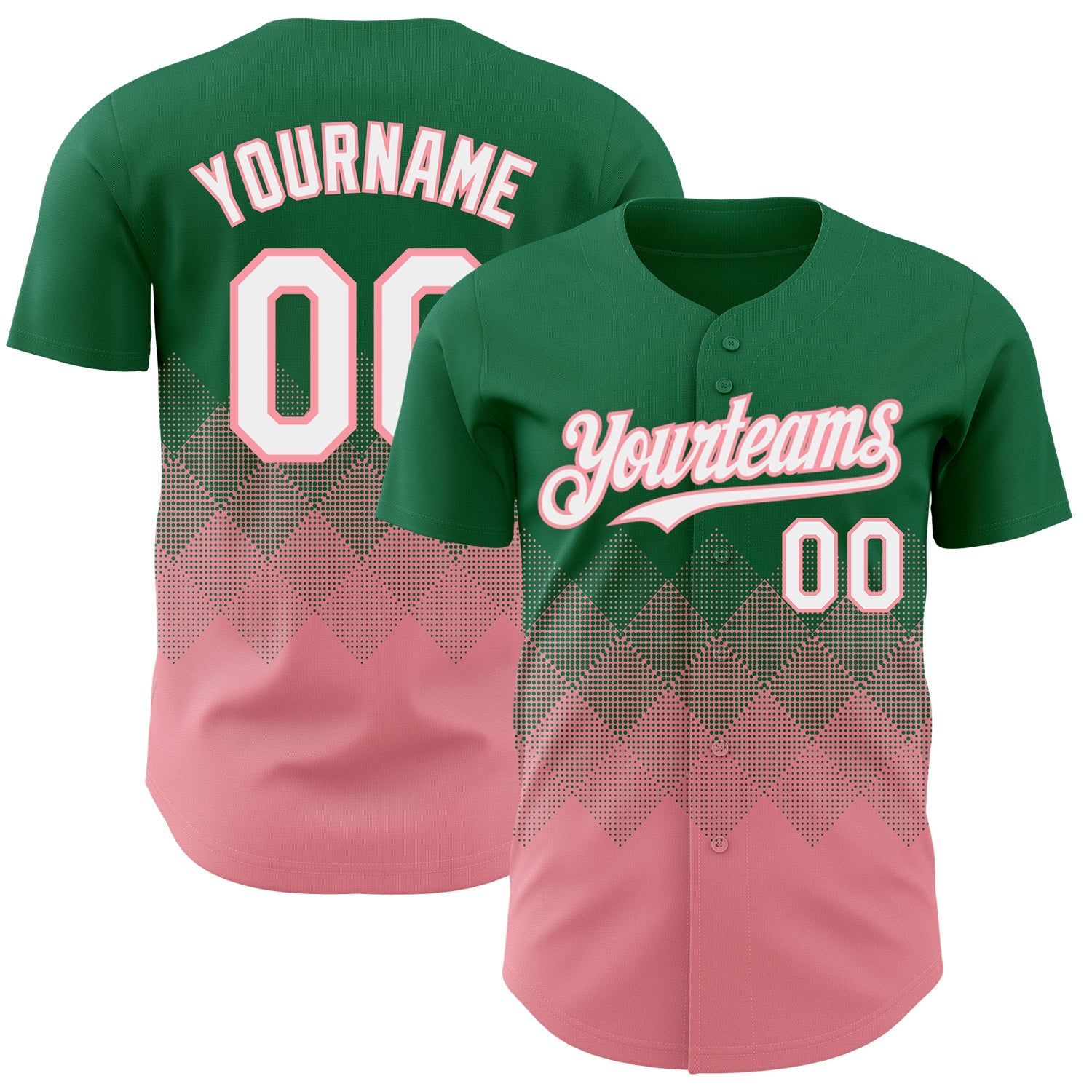 Custom Kelly Green White-Medium Pink 3D Gradient Square Shape Authentic Baseball Jersey - Sky-Custom