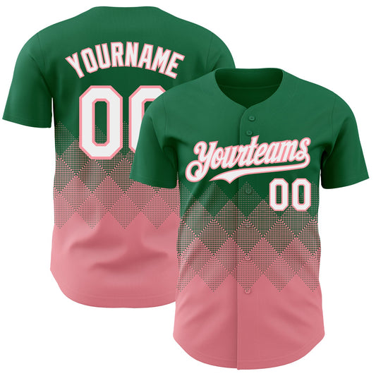 Custom Kelly Green White-Medium Pink 3D Gradient Square Shape Authentic Baseball Jersey - Sky-Custom