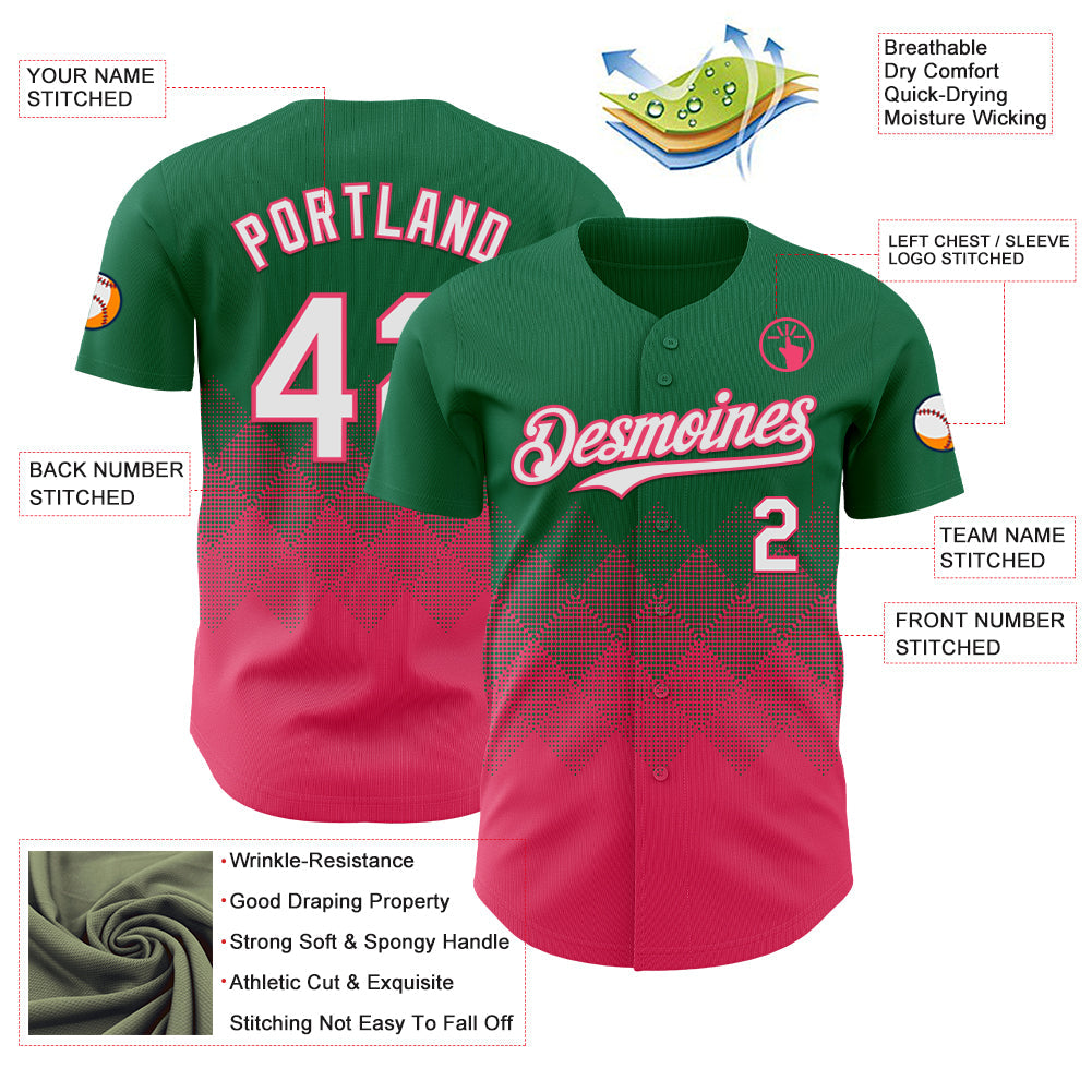 Custom Kelly Green White-Neon Pink 3D Gradient Square Shape Authentic Baseball Jersey - Sky-Custom
