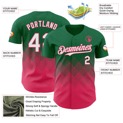 Custom Kelly Green White-Neon Pink 3D Gradient Square Shape Authentic Baseball Jersey - Sky-Custom