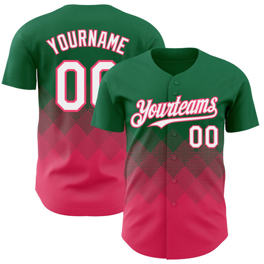 Custom Kelly Green White-Neon Pink 3D Gradient Square Shape Authentic Baseball Jersey - Sky-Custom