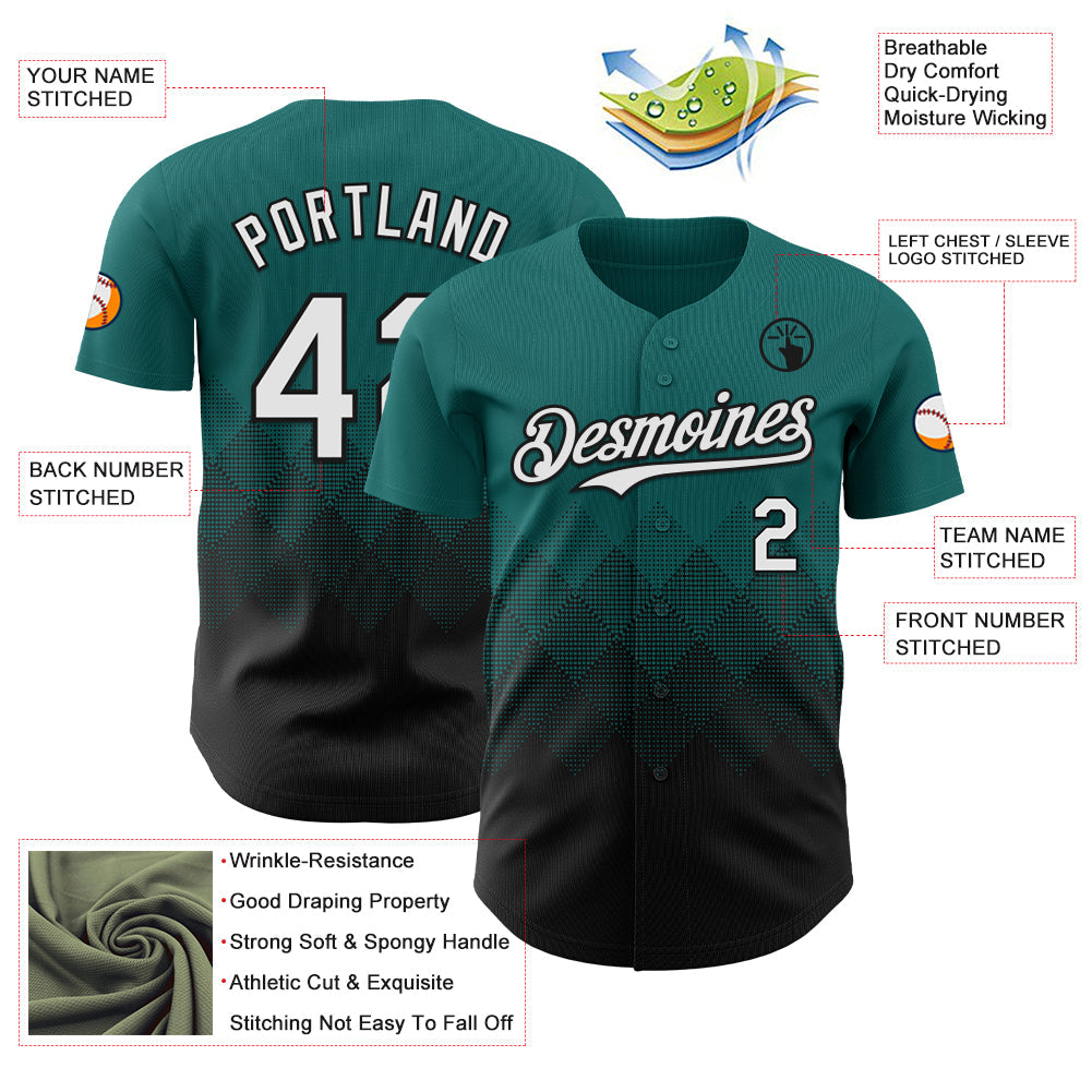 Custom Teal White-Black 3D Gradient Square Shape Authentic Baseball Jersey - Sky-Custom