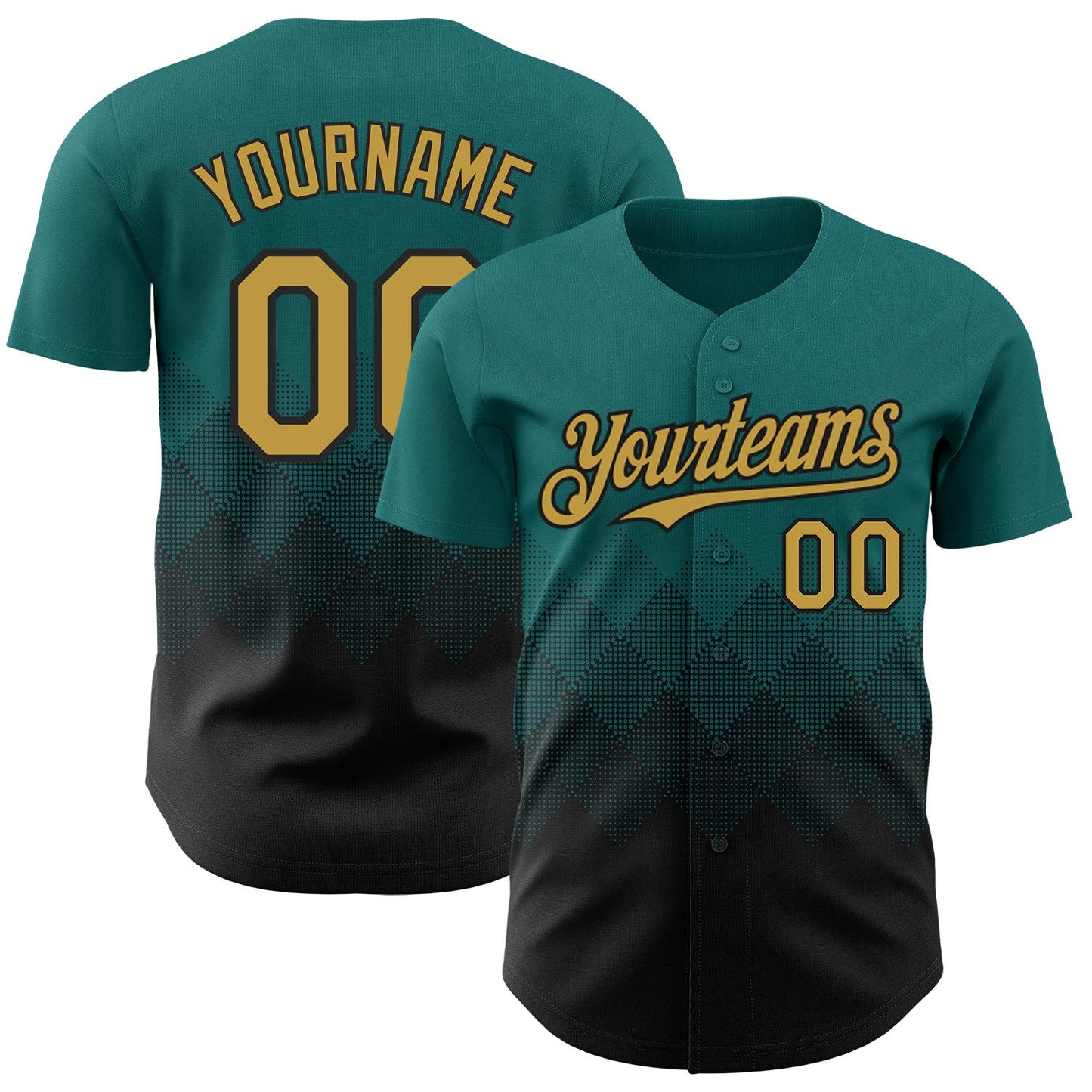 Custom Teal Old Gold-Black 3D Gradient Square Shape Authentic Baseball Jersey - Sky-Custom