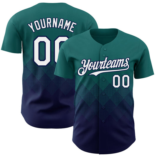 Custom Teal White-Navy 3D Gradient Square Shape Authentic Baseball Jersey - Sky-Custom
