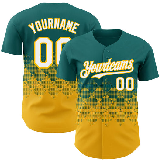 Custom Teal White-Gold 3D Gradient Square Shape Authentic Baseball Jersey - Sky-Custom