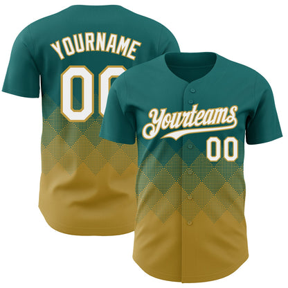 Custom Teal White-Old Gold 3D Gradient Square Shape Authentic Baseball Jersey - Sky-Custom