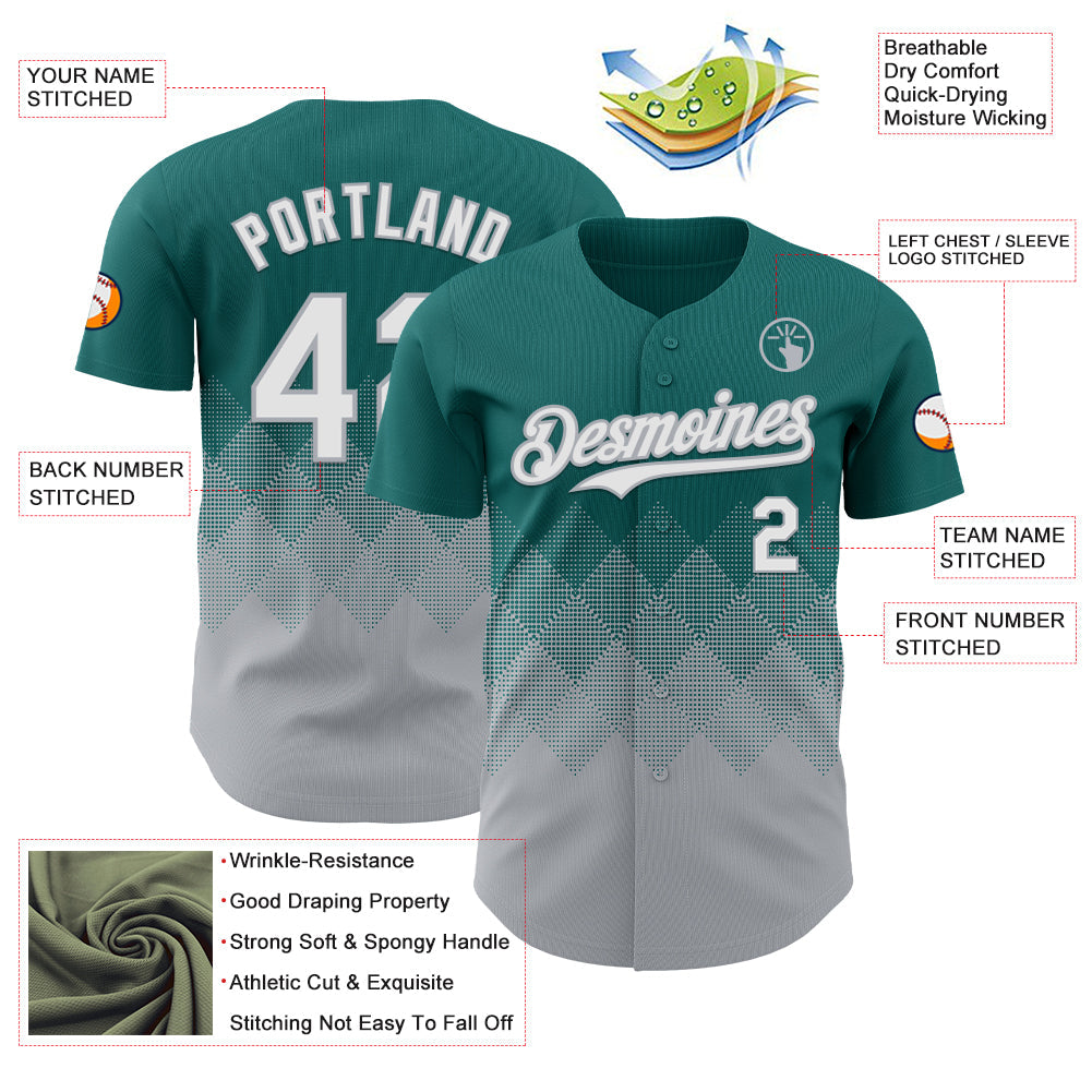 Custom Teal White-Gray 3D Gradient Square Shape Authentic Baseball Jersey - Sky-Custom