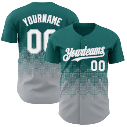 Custom Teal White-Gray 3D Gradient Square Shape Authentic Baseball Jersey - Sky-Custom