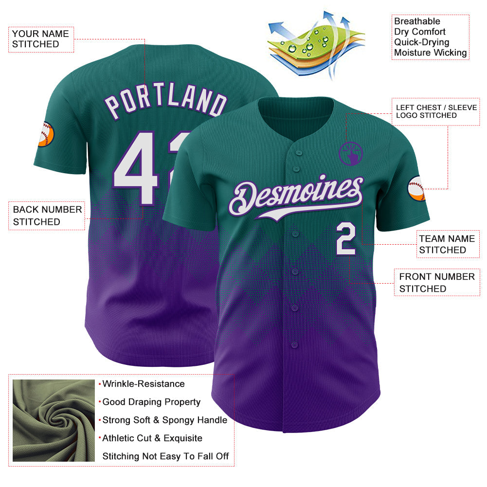 Custom Teal White-Purple 3D Gradient Square Shape Authentic Baseball Jersey - Sky-Custom