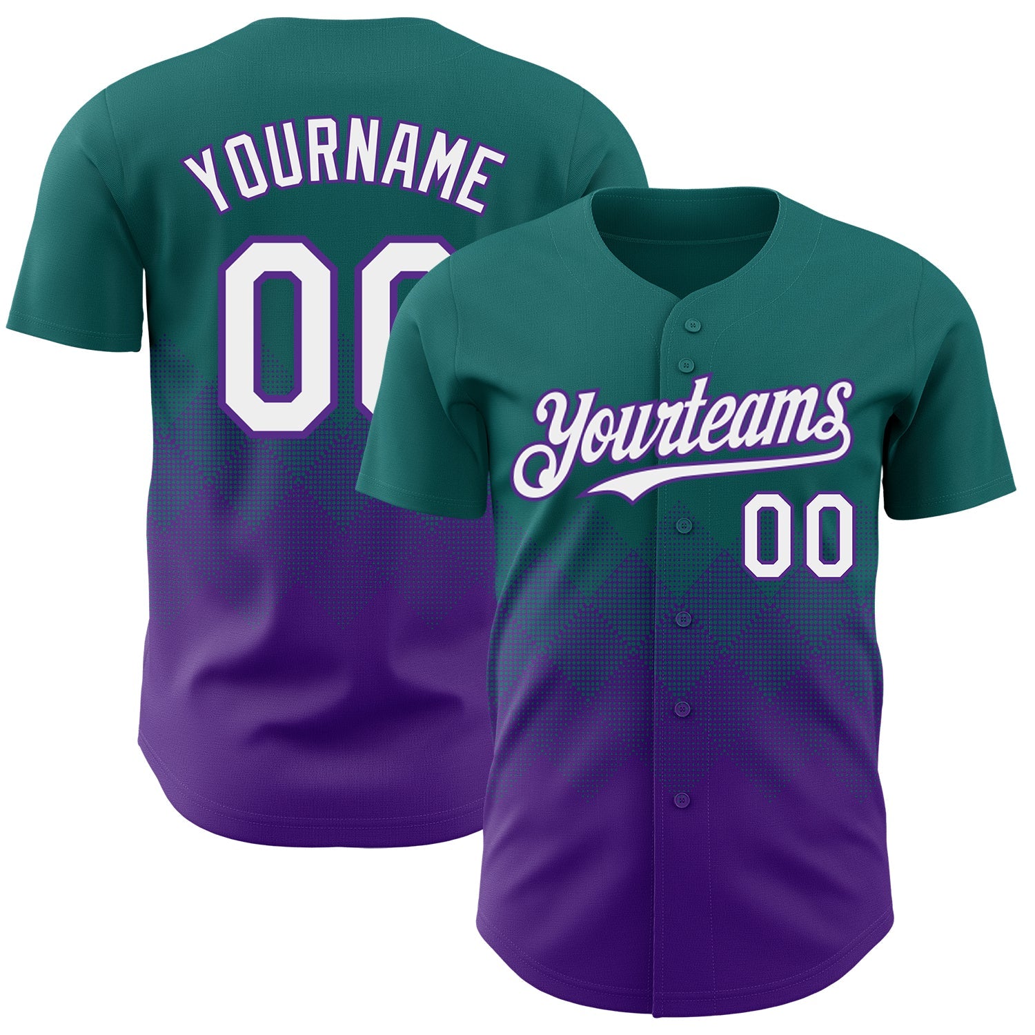 Custom Teal White-Purple 3D Gradient Square Shape Authentic Baseball Jersey - Sky-Custom