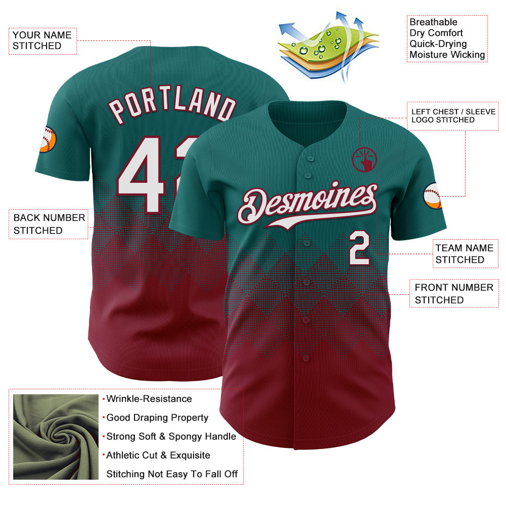 Custom Teal White-Crimson 3D Gradient Square Shape Authentic Baseball Jersey - Sky-Custom