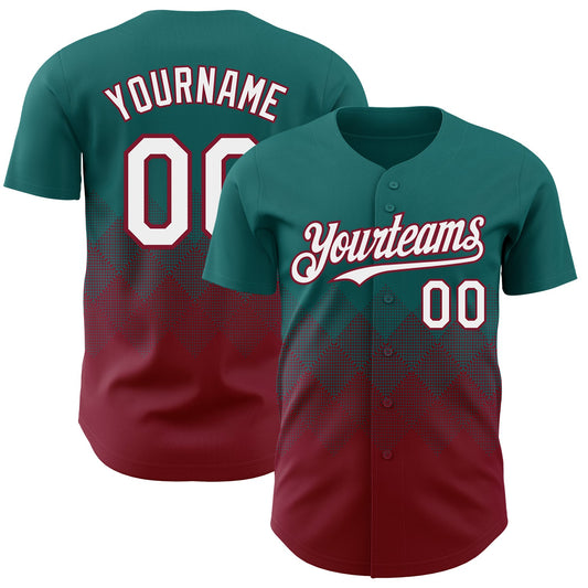 Custom Teal White-Crimson 3D Gradient Square Shape Authentic Baseball Jersey - Sky-Custom
