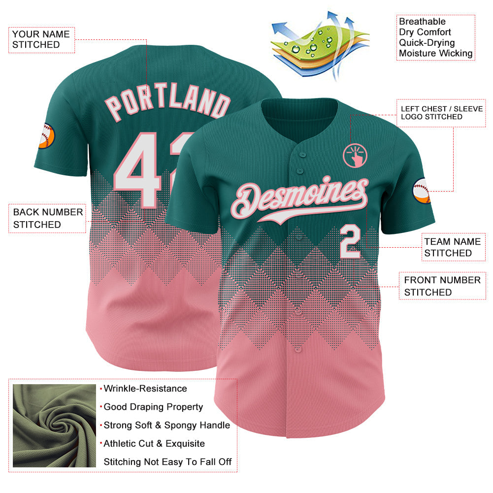 Custom Teal White-Medium Pink 3D Gradient Square Shape Authentic Baseball Jersey - Sky-Custom