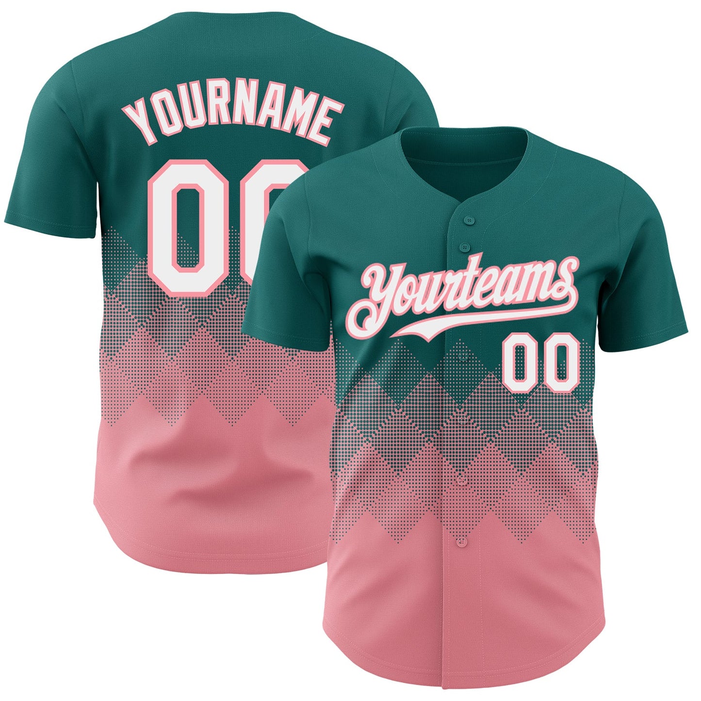 Custom Teal White-Medium Pink 3D Gradient Square Shape Authentic Baseball Jersey - Sky-Custom