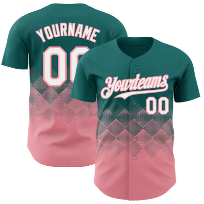 Custom Teal White-Medium Pink 3D Gradient Square Shape Authentic Baseball Jersey - Sky-Custom
