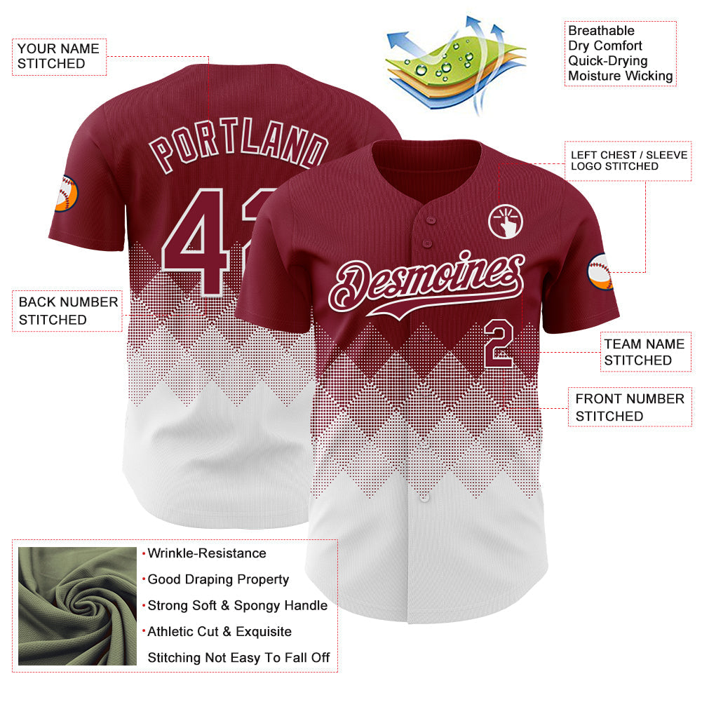Custom Crimson White 3D Gradient Square Shape Authentic Baseball Jersey - Sky-Custom