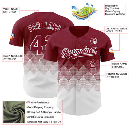 Custom Crimson White 3D Gradient Square Shape Authentic Baseball Jersey - Sky-Custom